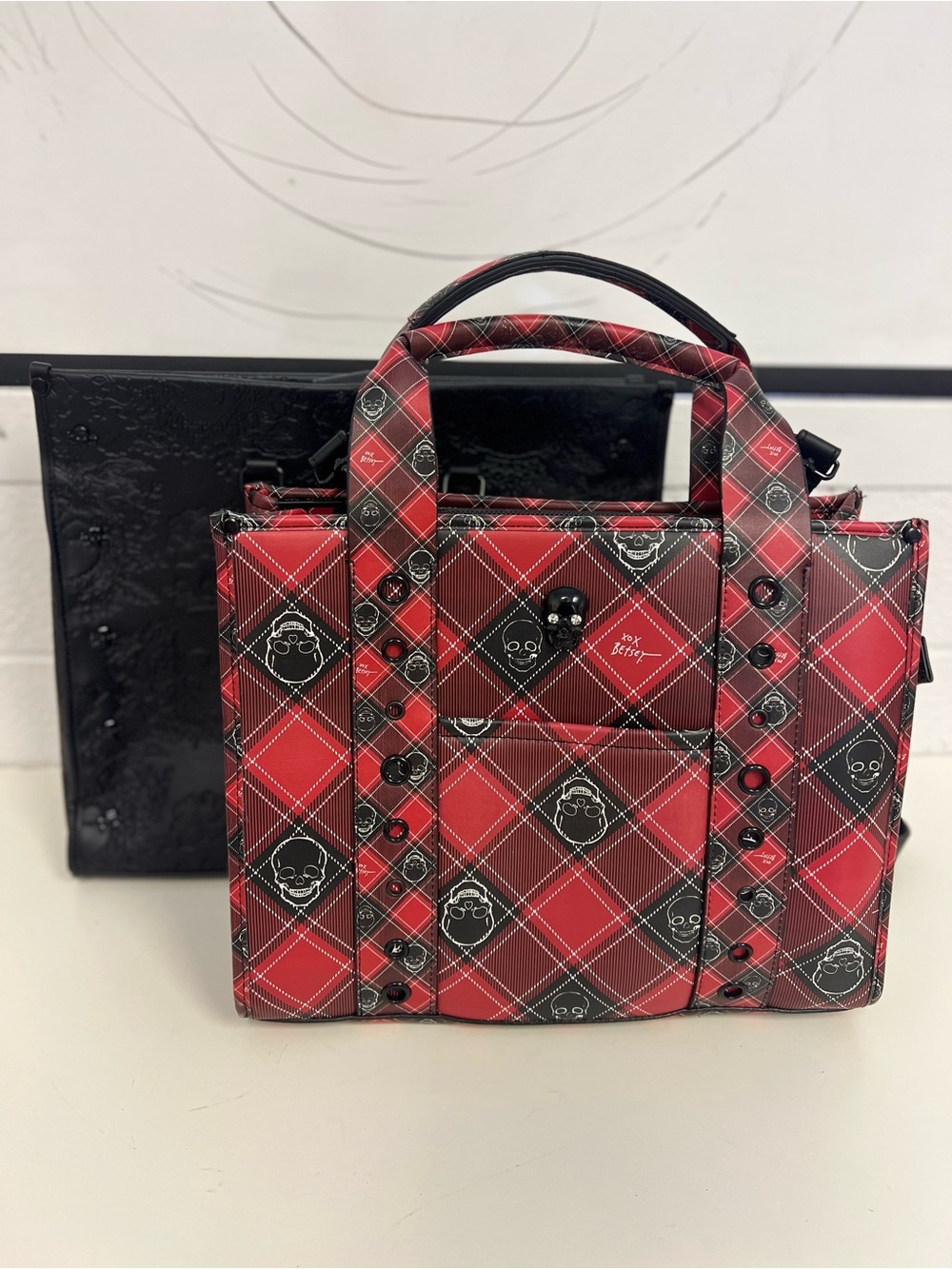 2! Betsy Johnson Skull purses! Plaid and Embossed Skull Womens Bags